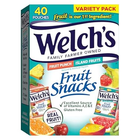 Welch's Fruit Snacks, Fruit Punch & Island Fruits, Individual Single Serve Bags, 0.8 oz (Pack of 40)