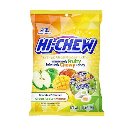 HI-CHEW Green Apple & Mango Mix, Pack of 8 Bags, 1.94oz each - Green Apple & Mango, Unique Fun Soft & Chewy Halloween Candy - Immensely Juicy Fruity Candy Flavors - Individually Wrapped for Sharing