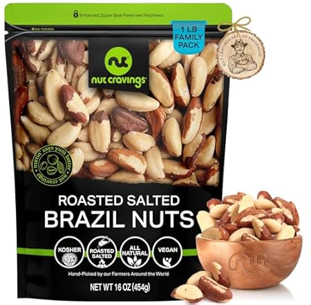 NUT CRAVINGS - Brazil Nuts Roasted & Salted - No Shell, Whole (16oz - 1 LB) Bulk Nuts Packed Fresh in Resealable Bag - Healthy Protein Food Snack, Food Assortments