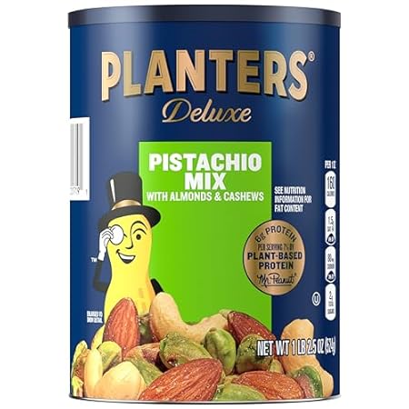 PLANTERS Pistachio Nuts Lovers Nut Mix with Pistachios no shell, Almonds & Cashews, Party Snacks, Plant-Based Protein, After School Snack, Bulk Nuts, Kosher 1lb 2.5oz