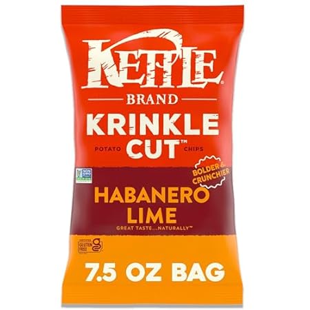 Kettle Brand Potato Chips, Krinkle Cut, Habanero Lime Kettle Chips, 7.5 Oz