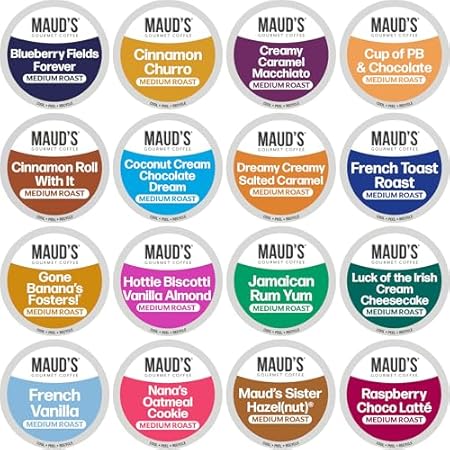 Maud's Super Flavored Coffee Pods Variety Pack, 80 ct, 16 Assorted Flavors, Medium Roast Flavored Coffee in Recyclable Single Serve Pods – 100% Arabica Beans, Compatible with Keurig K Cups Maker