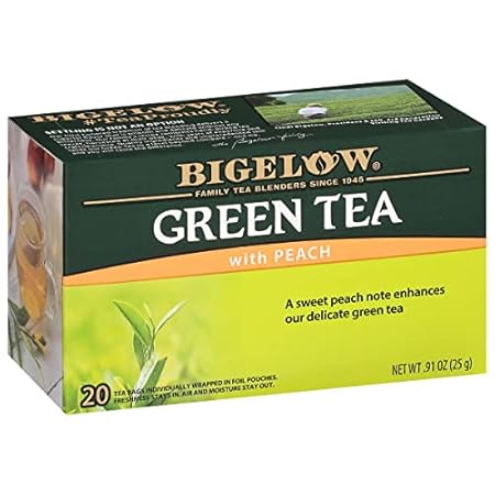 Bigelow Tea with Peach Caffeinated Green Tea, 20 Count, Pack of 6