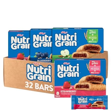 Nutri-Grain Soft Baked Breakfast Bars, Kids Snacks, Whole Grain, Variety Pack (4 Boxes, 32 Count)