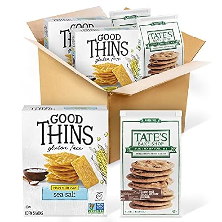 Good Thins Sea Salt Corn Snacks Gluten Free Crackers & Tate's Bake Shop Chocolate Chip Gluten Free Cookies Variety Pack, 4 Packs