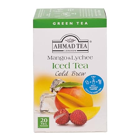 Ahmad Tea Green Tea, Cold Brew Mango and Lychee Teabags, Iced Tea, 20 ct (Pack of 1) - Caffeinated and Sugar-Free