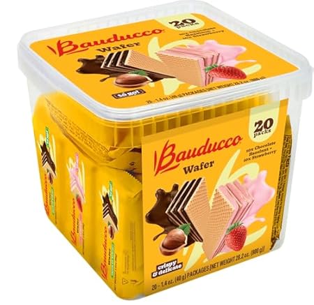 Bauducco Wafer Cookies, Strawberry & Hazelnut, 28.2 oz (Pack of 20) - Individually Wrapped Crispy Wafers - Triple-Layer Cream-Filled Dessert - On-the-Go Sweet Snacks - Perfect for Lunch Box.