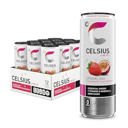 CELSIUS Sparkling Strawberry Passionfruit, Sugar Free Energy Drink, 12 Fl Oz (Pack of 12)