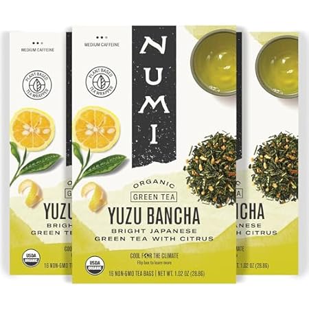Numi Organic Yuzu Bancha Japanese Green Tea, 48 Green Tea Bags, Micro-Plastic Free