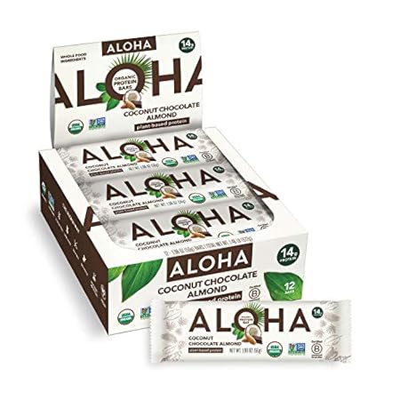 ALOHA Organic Plant Based Protein Bars - Chocolate Coconut Almond, Vegan, Low Sugar, Gluten-Free, Low Carb, Non-GMO, No Stevia, No Erythritol - 12 Count (Pack of 1)