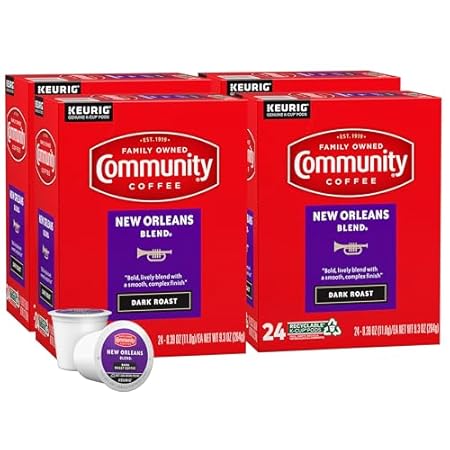 Community Coffee New Orleans Blend 96 Count Coffee Pods, Special Dark Roast, Compatible with Keurig 2.0 K-Cup Brewers, 24 Count (Pack of 4)