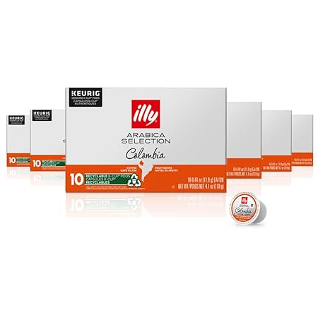 Illy Coffee K Cups - Pods For Keurig Machines – Colombia Medium Roast – Notes of Fruit - Bold, Flavorful & Full-Bodied Flavor - No Preservatives – 10 Count, 6 Pack