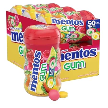 Mentos Sugar-Free Chewing Gum, Tropical, Red Fruit and Lime, Bulk, 50 Piece Bottle (Pack of 6)