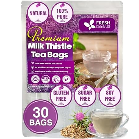 FreshDrinkUS, Premium 30 Milk Thistle Tea Bags, 100% Natural & Pure from Milk Thistle Seeds. Milk Thistle Seed Herbal Tea. Made with Natural Material Tea Bags. No Sugar, No Caffeine, No Gluten, Vegan.