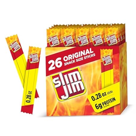 Slim Jim Smoked Meat Sticks, Original Flavor, 6g Protein Per Serving, Snack Size, Halloween Snack, 0.28 oz. (26 Count)