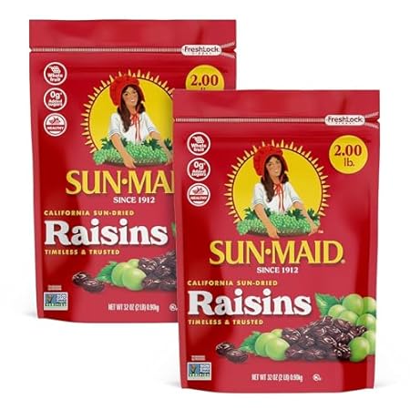 Sun-Maid California Sun-Dried Raisins - (2 Pack) 32 oz Resealable Bag - Dried Fruit Snack for Lunches, Snacks, and Natural Sweeteners