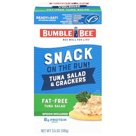 Bumble Bee Snack On The Run Fat-Free Tuna Salad with Crackers Kit - Ready to Eat Protein Snack Pack - 8g Protein per Box - Wild Caught MSC Certified Tuna