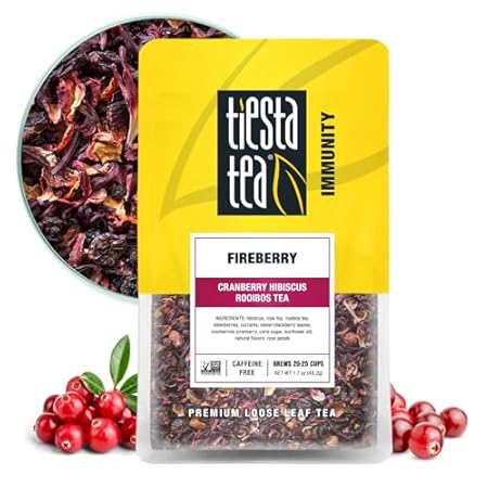 Tiesta Tea - Cranberry Hibiscus Rooibos Tea, Fireberry, Loose Leaf, Herbal Blend with Hibiscus, Cranberry, Currants & Rooibos, Enjoy Hot or Iced, 1.7oz Resealable Pouch, 25 Cups
