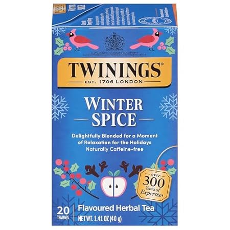 Twinings Winter Spice Herbal Tea Individually Wrapped, 20 Count (Pack of 1), Camomile, Apple, Cinnamon, & Clove, Naturally Caffeine-Free, Enjoy Hot or Iced, 20 Teabags