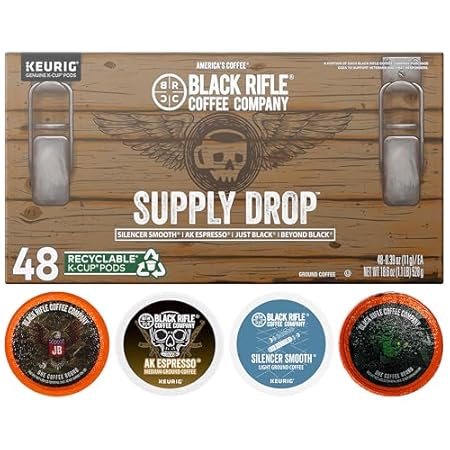Black Rifle Coffee Company Supply Drop Variety Pack (48 Count of K Cups) - Silencer Smooth, AK Espresso, Just Black, & BeyondBlack KCup Pods - K Cups Coffee Variety Pack