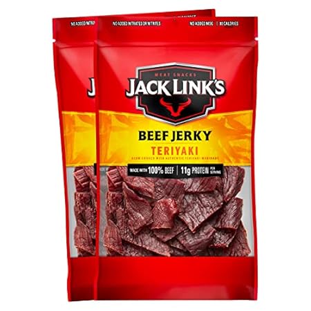 Jack Link's Beef Jerky, Teriyaki, Large Jerky Bags - Flavorful Meat Snacks, Ready to Eat Protein Snacks with 11g of Protein per Serving, Made with 100% Beef - 9 Oz. (Pack of 2)