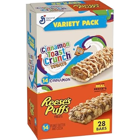 Cinnamon Toast Crunch and REESE'S Puffs Cereal Treat Bars Variety Pack, Snack Bars, 28 Ct, 23.8 oz