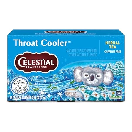 Celestial Seasonings Throat Cooler Herbal Tea, Caffeine Free, 16 Tea Bags Box
