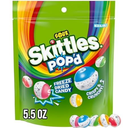 SKITTLES POP'd Sour Freeze Dried Candy Assortment, 5.5 Oz Resealable Bag