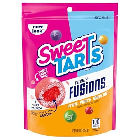 SweeTARTS Chewy Fusions Candy, Fruit Punch Medley, Sweet and Tart, 9 Ounce