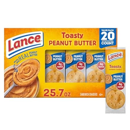 Lance Sandwich Crackers, Toasty Peanut Butter, 20 Individually Wrapped Packs, 6 Sandwiches Each