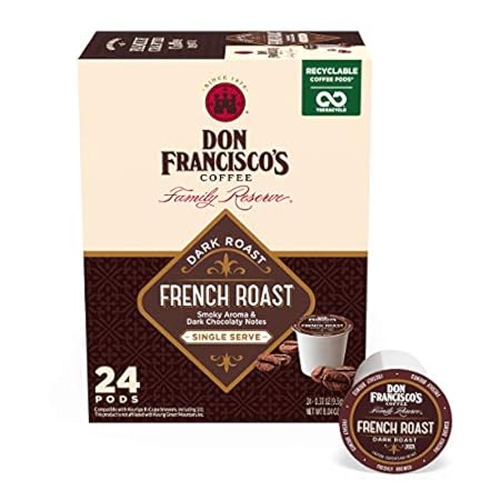 Don Francisco's French Dark Roast Coffee - 24 K-Cup Compatible Single-Serve Pods - Bold, Smoky Flavor with Chocolate Notes - 100% Arabica - Compatible with Keurig Brewers