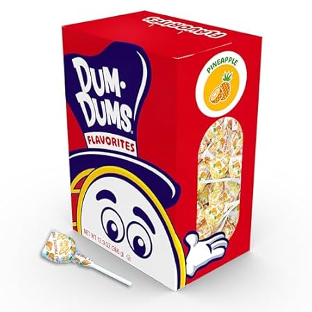 Dum Dums Pineapple Lollipops - Bulk Candy Box with Lollipops Individually Wrapped, Single Flavor Gourmet Suckers - 50 Count