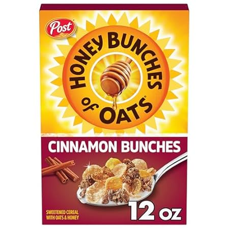 Honey Bunches of Oats Cinnamon Bunches Breakfast Cereal, Honey Flavored Cinnamon Cereal with Oat Clusters, 12 OZ Box