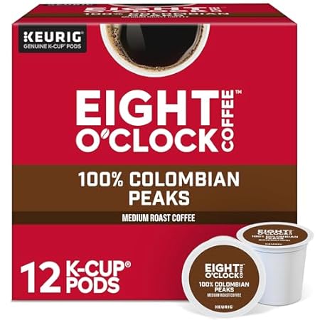 Eight O'Clock Coffee Colombian Peaks, Keurig Single Serve K-Cup Pods, Medium Roast(Pack of 6, 12 count Total)
