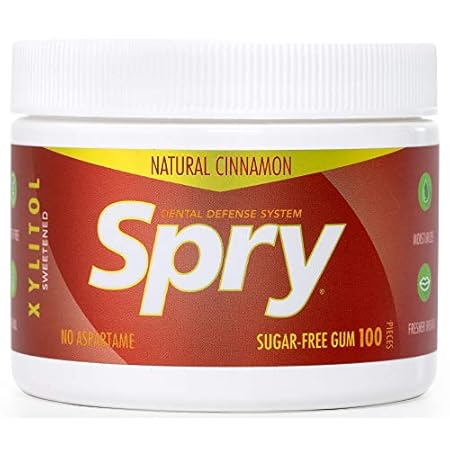 Spry Fresh Natural Xylitol Chewing Gum Dental Defense System - Aspartame-Free, Sugar-Free, Non-GMO, Gluten-Free (Cinnamon, 100 Count - Pack of 1)