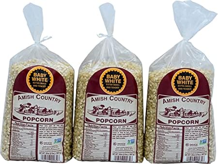 Amish Country Popcorn | 3-2 lb Bags | Baby White Popcorn Kernels | Old Fashioned, Non-GMO and Gluten Free (3-2 lb Bags)