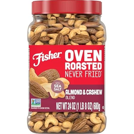 Fisher Oven Roasted Never Fried Almond & Cashew Blend, 24 Ounces (Pack of 1), Healthy Snacks for Adults, No Added Oil, Artificial Ingredients or Preservatives, Trail Mix, Gluten Free