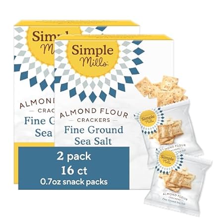 Simple Mills Almond Flour Crackers Snack Packs, Sea Salt, Gluten Free, Flax Seed, Sunflower Seeds, Corn Free, Good for Snacks, 6.5 oz, Pack of 2 (8 Bags per Box)
