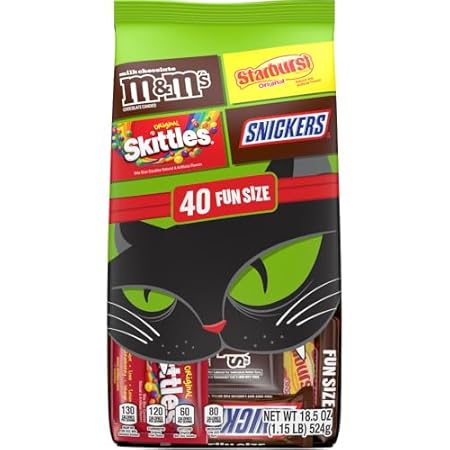 M&M'S, SNICKERS, SKITTLES & STARBURST Assorted Chocolate Candy Variety Pack, Fun Size Halloween Candy, 40 Ct Bulk Bag
