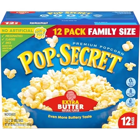 Pop Secret Popcorn, Extra Butter, 3.2 Oz Bags, 12 Ct