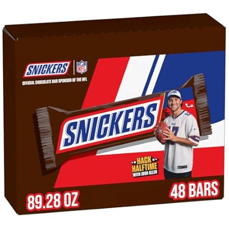 Snickers Full Size Milk Chocolate Candy Bars, 1.86 oz, 48 ct Box for Football Party, Office Snacks, and More