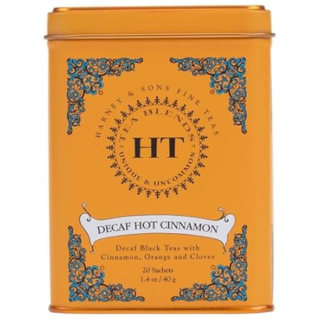 Harney and Sons Decaf Hot Cinnamon , Decaf Flavored Black 20 Sachets per Tin 1.4oz