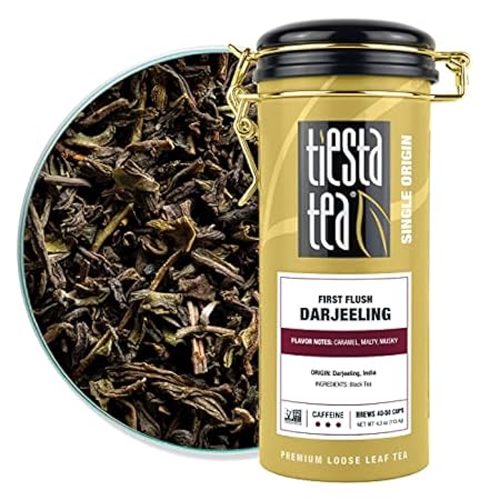 Tiesta Tea - First Flush Darjeeling Black Tea, Loose Leaf, Single Origin Premium Black Tea from India, Pure High-Caffeinated Blend, Makes Hot or Iced & Up to 50 Cups, 4oz Refillable Tin