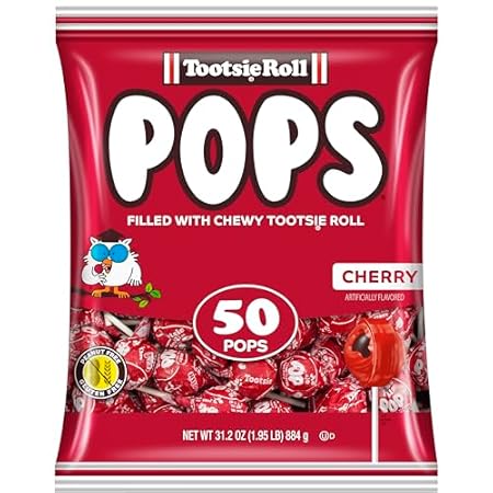 Tootsie Pops Single Flavor Bag - Cherry Flavored Lollipops with Chocolatey Center - Individually Wrapped Hard Candy - Red Candy - Peanut Free, Gluten Free, 50 Count (Pack of 1)