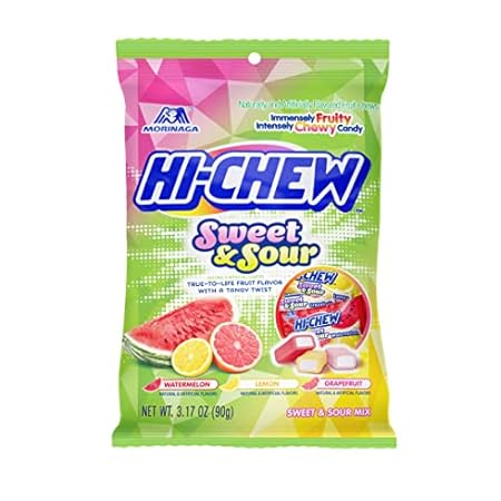 HI-CHEW Sweet & Sour Mix, Pack of 6 Bags, 3.17oz each - Watermelon Lemon Grapefruit | Unique Fun Soft & Chewy Halloween Candy, Immensely Juicy Fruity Candy Flavors, Individually Wrapped for Sharing