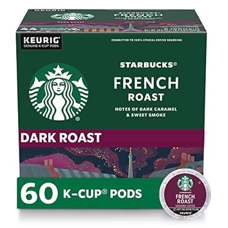 Starbucks K-Cup Coffee Pods, Dark Roast Coffee, French Roast for Keurig Brewers, 100% Arabica, 6 boxes (60 pods total)