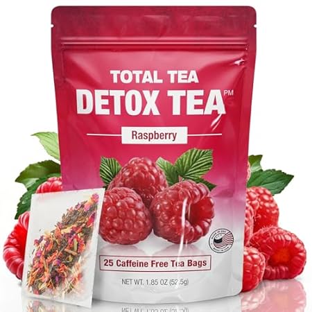 Total Tea SIimming Detox Tea Caffeine Free - 25 Day Detox - Herbal Tea with Chamomile, Hibiscus Tea & Ginger Root for Colon Cleanse – Natural Raspberry Herbal Tea