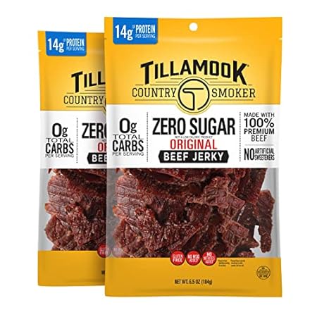 Tillamook Country Smoker Zero Sugar Original Keto Friendly Beef Jerky, 6.5 Ounce (Pack of 2)