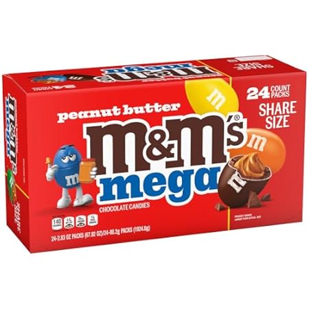 M&M'S Peanut Butter Chocolate Candy, Full Size 2.83 oz Bag, Pack of 24 Bulk Candy Chocolate