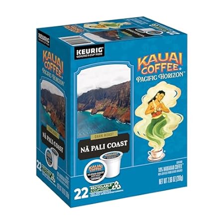 Kauai Coffee K-Cup Pods for Keurig Brewers – Arabica Coffee, 10% Hawaiian – Dark Roast, Nutty with Sweet Chocolate Overtones – Na Pali Coast, 1 Pack of 22 Single Serve K-Cups